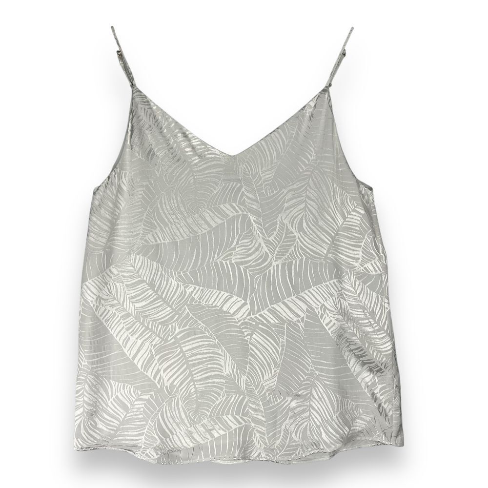 Calvin Klein White Palm Leaf Print Satin Spaghetti‎ Strap Cami Tank Top Blouse S
